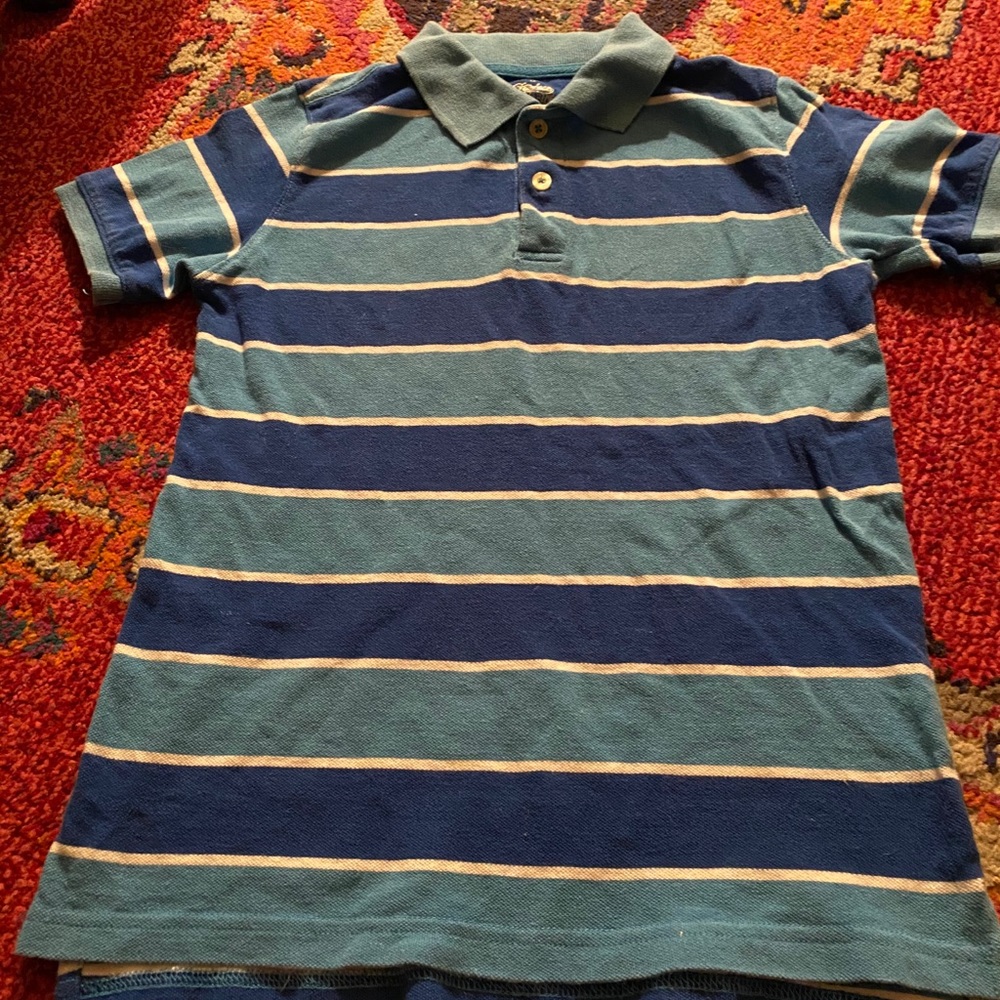 Boys blue striped golf shirt